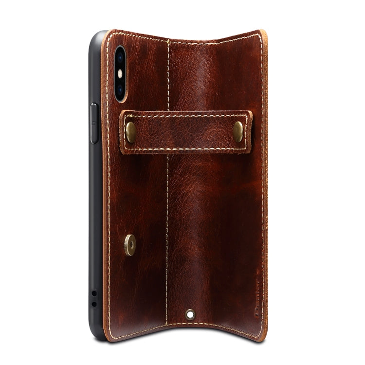 For iPhone X / XS Denior Oil Wax Cowhide DK Magnetic Button Horizontal Flip Leather Case with Holder & Card Slots & Wallet