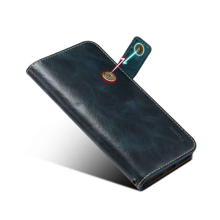 For iPhone X / XS Denior Oil Wax Cowhide DK Magnetic Button Horizontal Flip Leather Case with Holder & Card Slots & Wallet