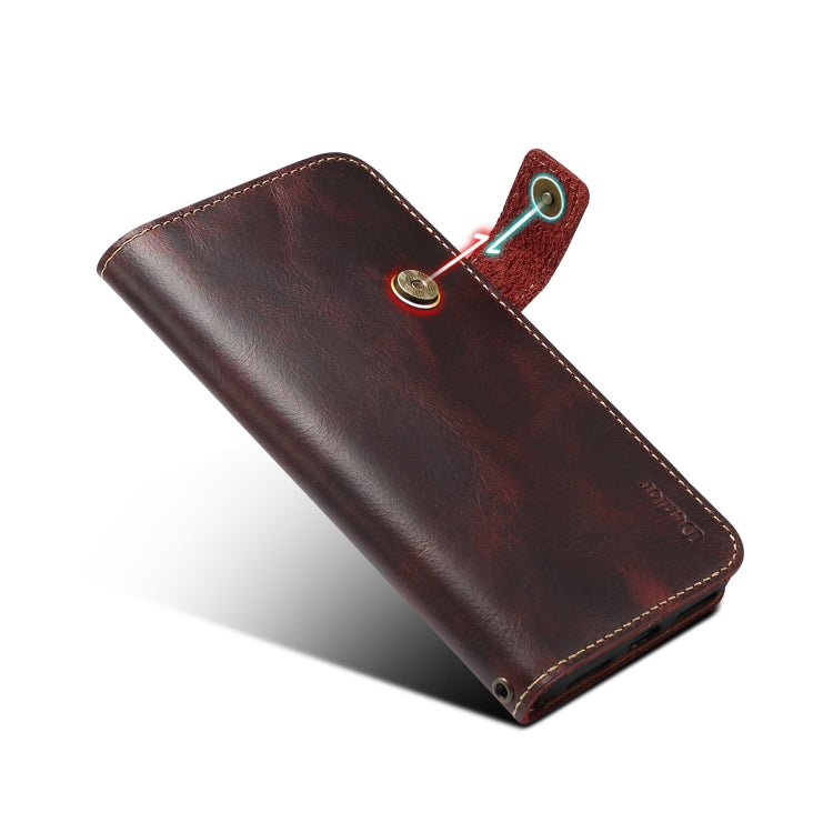 For iPhone X / XS Denior Oil Wax Cowhide DK Magnetic Button Horizontal Flip Leather Case with Holder & Card Slots & Wallet