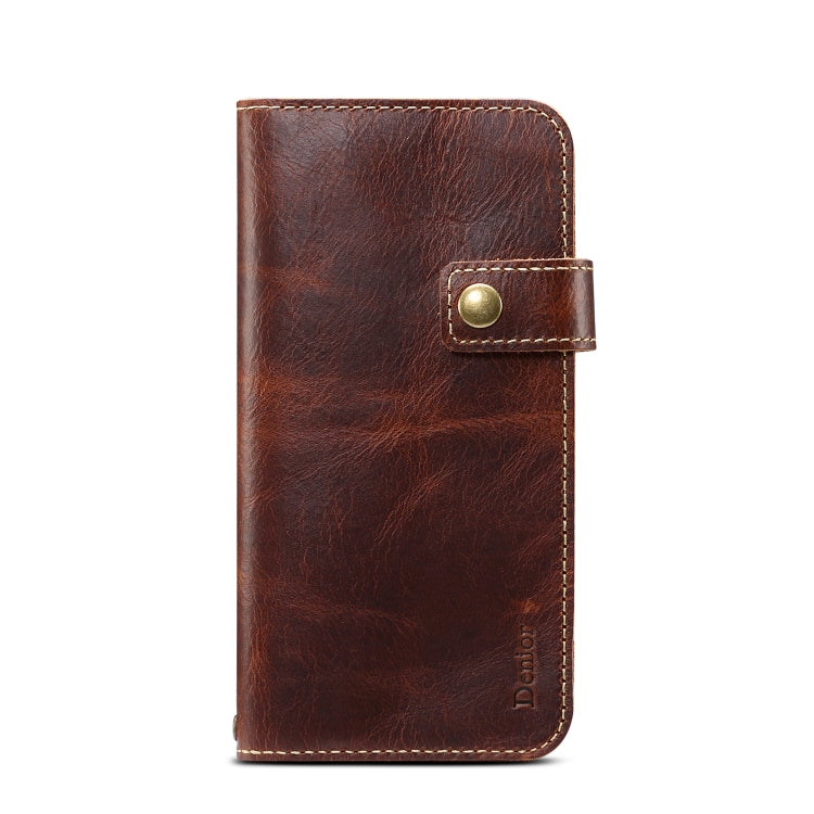 For iPhone XR Denior Oil Wax Cowhide DK Magnetic Button Horizontal Flip Leather Case with Holder & Card Slots & Wallet