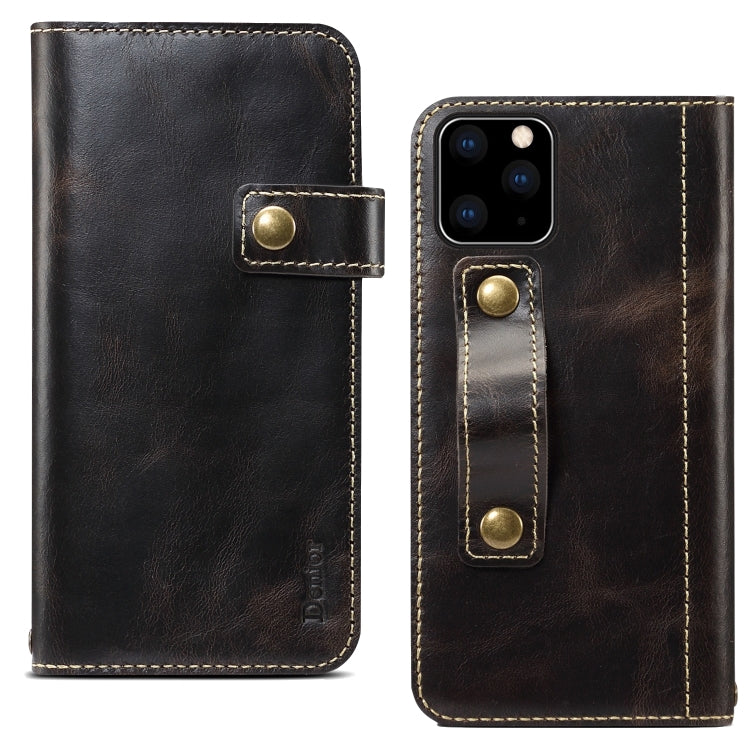 For iPhone 11 Pro Denior Oil Wax Cowhide DK Magnetic Button Horizontal Flip Leather Case with Holder & Card Slots & Wallet