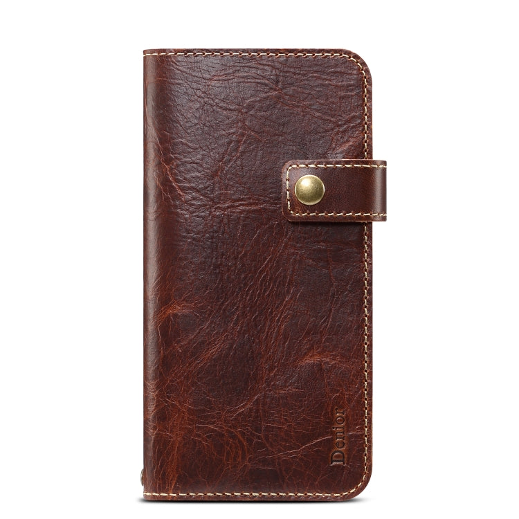 For iPhone 11 Pro Max Denior Oil Wax Cowhide DK Magnetic Button Horizontal Flip Leather Case with Holder & Card Slots & Wallet