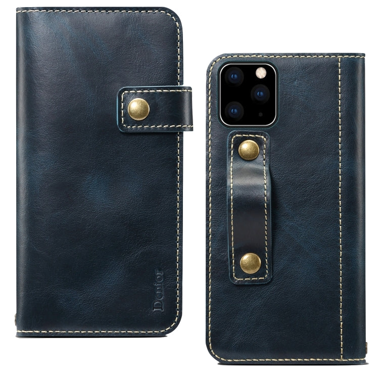 For iPhone 11 Pro Max Denior Oil Wax Cowhide DK Magnetic Button Horizontal Flip Leather Case with Holder & Card Slots & Wallet