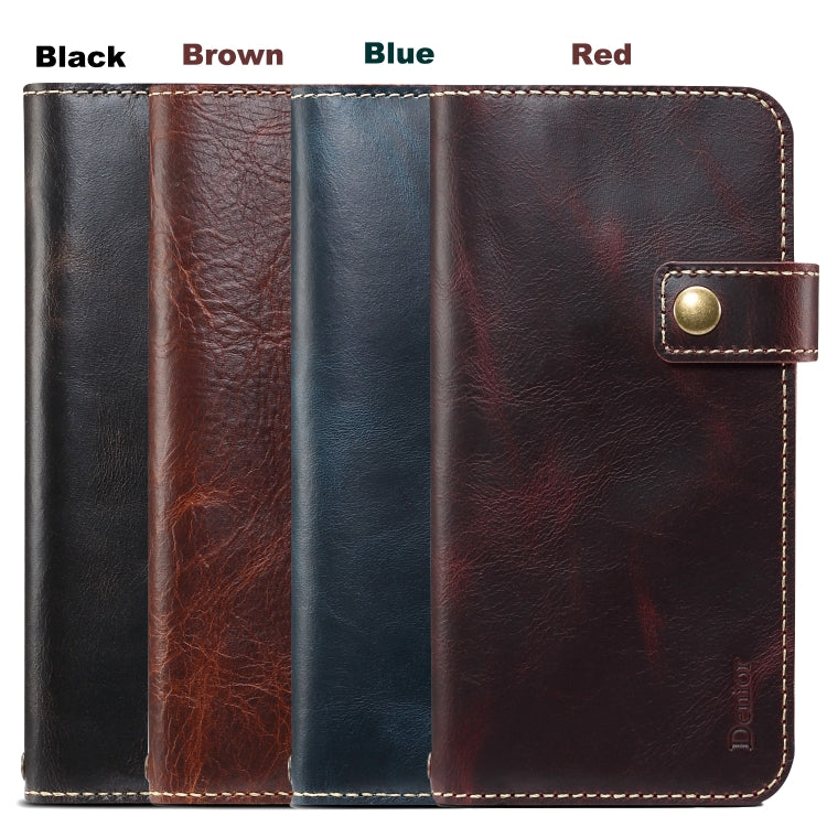 For iPhone 11 Pro Max Denior Oil Wax Cowhide DK Magnetic Button Horizontal Flip Leather Case with Holder & Card Slots & Wallet