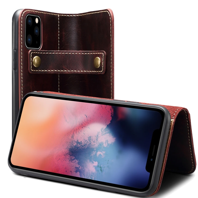 For iPhone 11 Pro Max Denior Oil Wax Cowhide DK Magnetic Button Horizontal Flip Leather Case with Holder & Card Slots & Wallet
