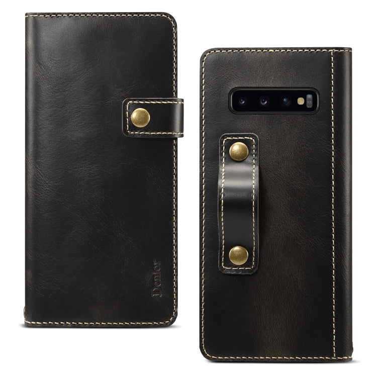 For Galaxy S10 Denior Oil Wax Cowhide DK Magnetic Button Horizontal Flip Leather Case with Holder & Card Slots & Wallet