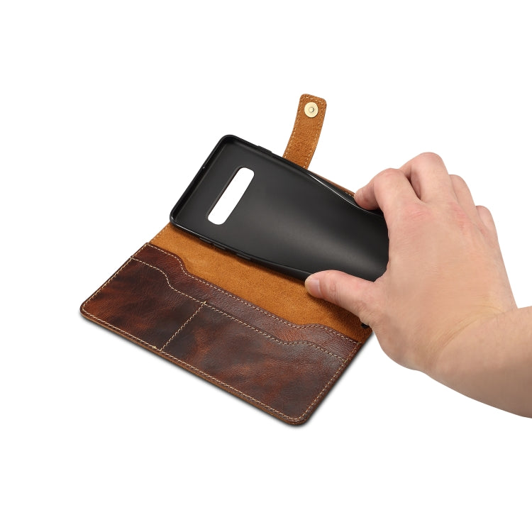 For Galaxy S10 Denior Oil Wax Cowhide DK Magnetic Button Horizontal Flip Leather Case with Holder & Card Slots & Wallet