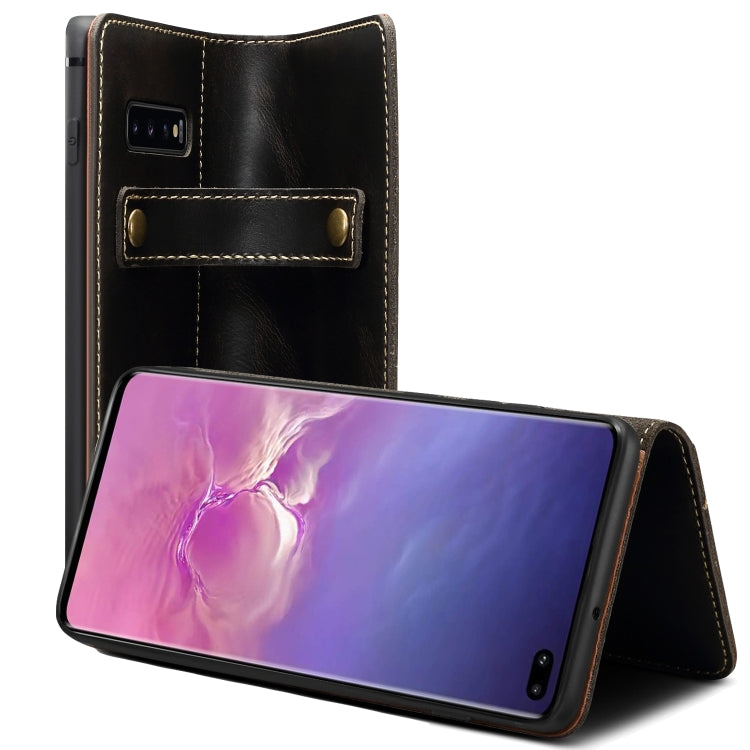 For Galaxy S10 Denior Oil Wax Cowhide DK Magnetic Button Horizontal Flip Leather Case with Holder & Card Slots & Wallet