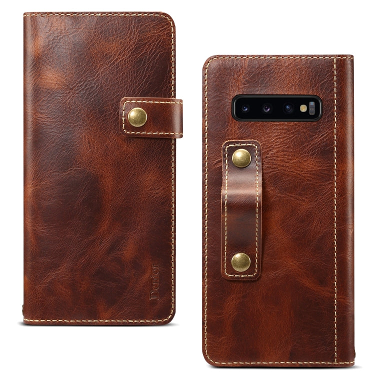 For Galaxy S10 Denior Oil Wax Cowhide DK Magnetic Button Horizontal Flip Leather Case with Holder & Card Slots & Wallet