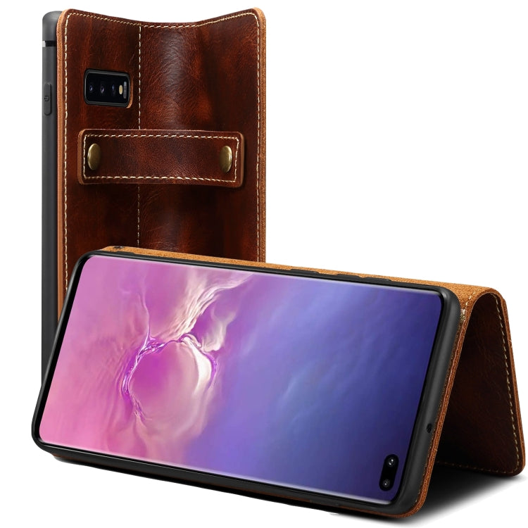 For Galaxy S10 Denior Oil Wax Cowhide DK Magnetic Button Horizontal Flip Leather Case with Holder & Card Slots & Wallet