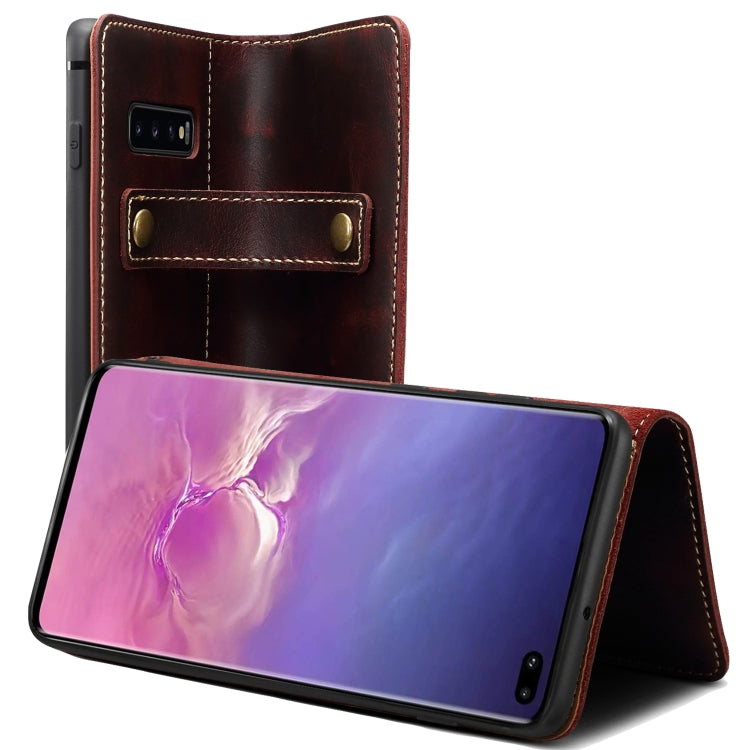 For Galaxy S10 Denior Oil Wax Cowhide DK Magnetic Button Horizontal Flip Leather Case with Holder & Card Slots & Wallet