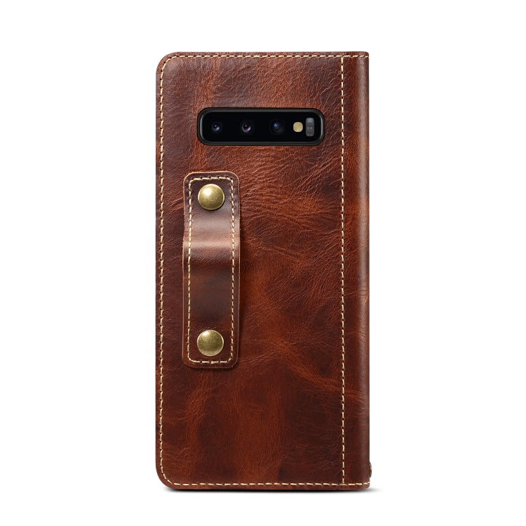 For Galaxy S10 Plus Denior Oil Wax Cowhide DK Magnetic Button Horizontal Flip Leather Case with Holder & Card Slots & Wallet