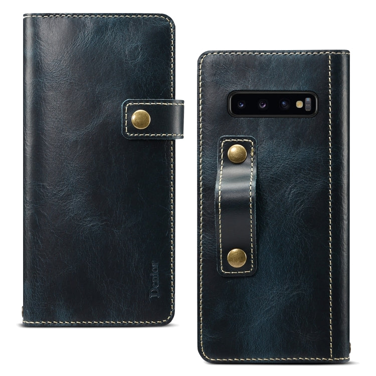 For Galaxy S10 Plus Denior Oil Wax Cowhide DK Magnetic Button Horizontal Flip Leather Case with Holder & Card Slots & Wallet