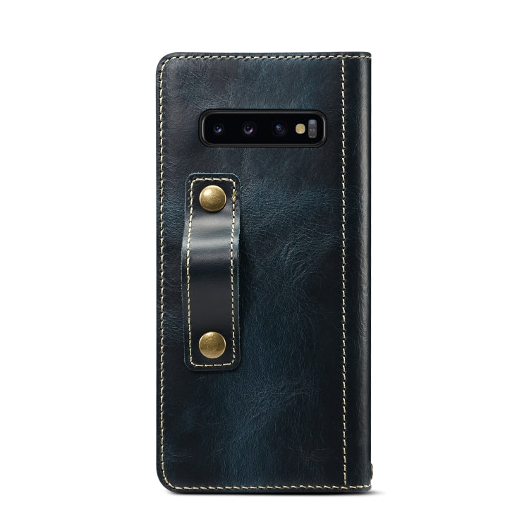 For Galaxy S10 Plus Denior Oil Wax Cowhide DK Magnetic Button Horizontal Flip Leather Case with Holder & Card Slots & Wallet