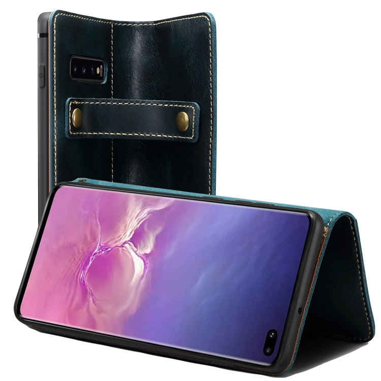 For Galaxy S10 Plus Denior Oil Wax Cowhide DK Magnetic Button Horizontal Flip Leather Case with Holder & Card Slots & Wallet