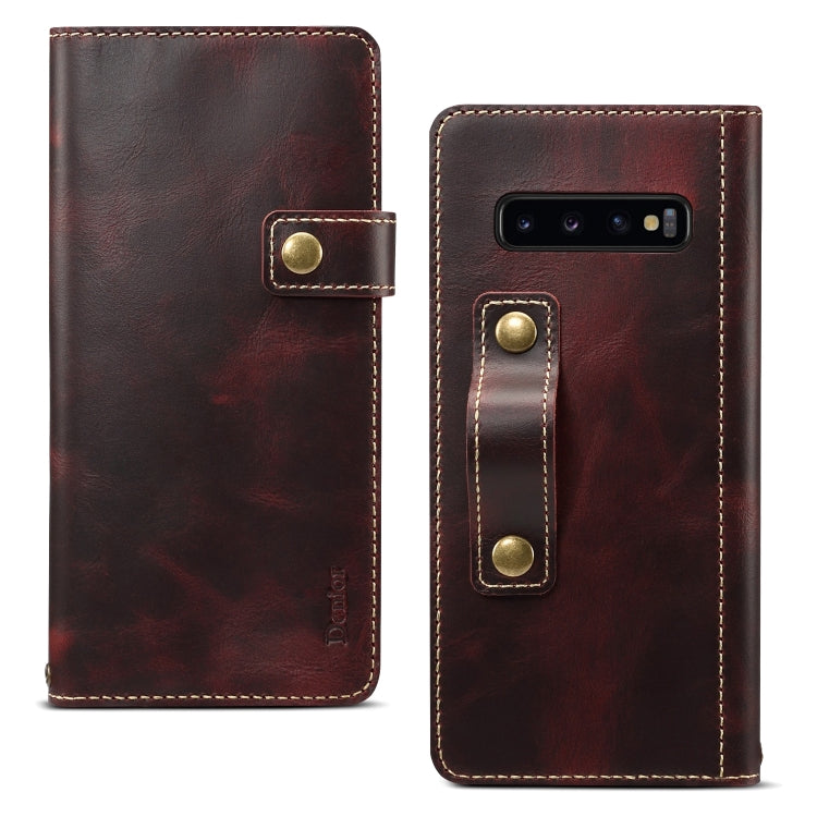 For Galaxy S10 Plus Denior Oil Wax Cowhide DK Magnetic Button Horizontal Flip Leather Case with Holder & Card Slots & Wallet
