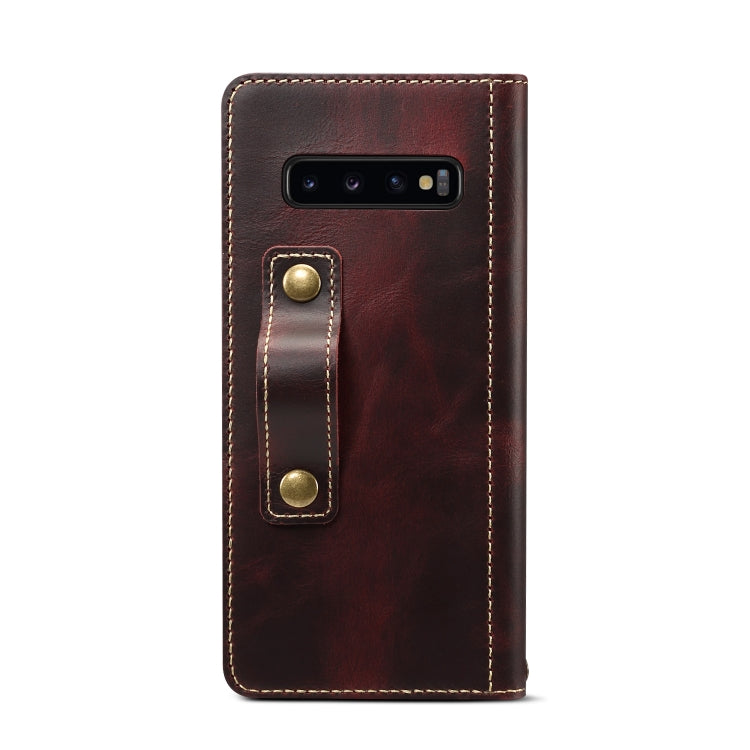 For Galaxy S10 Plus Denior Oil Wax Cowhide DK Magnetic Button Horizontal Flip Leather Case with Holder & Card Slots & Wallet