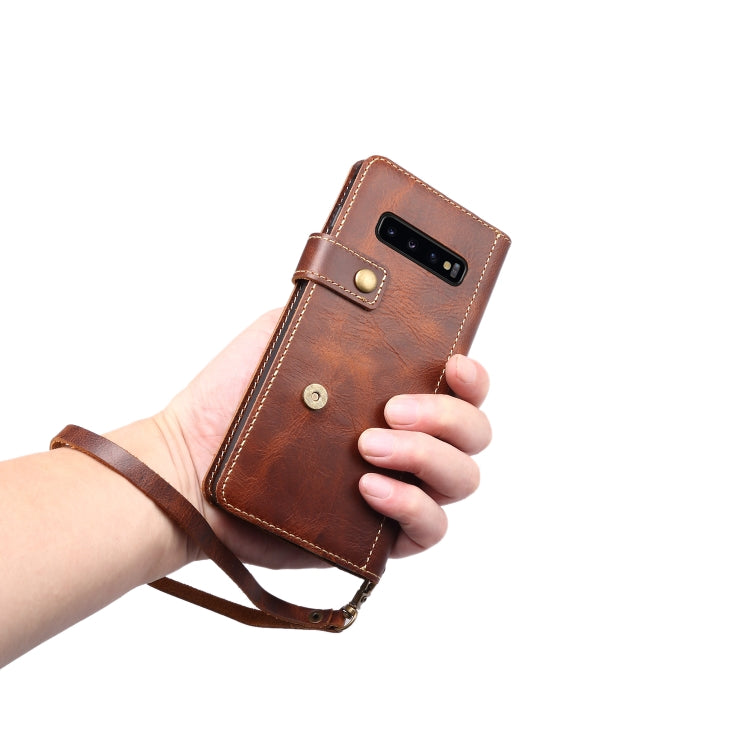 For Galaxy S10 Plus Denior Oil Wax Cowhide DK Magnetic Button Horizontal Flip Leather Case with Holder & Card Slots & Wallet