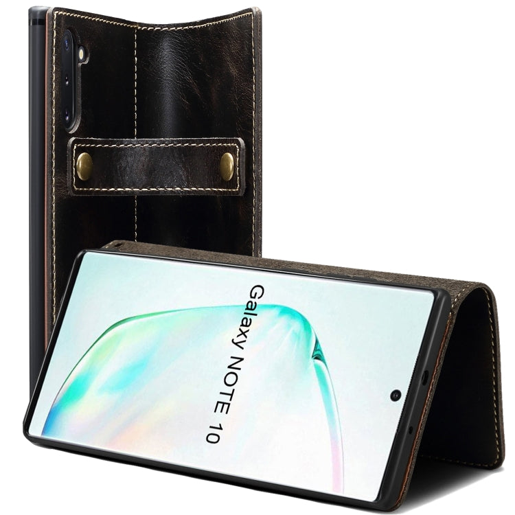 For Galaxy Note 10 Denior Oil Wax Cowhide DK Magnetic Button Horizontal Flip Leather Case with Holder & Card Slots & Wallet