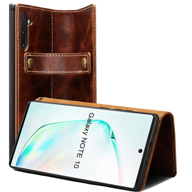 For Galaxy Note 10 Denior Oil Wax Cowhide DK Magnetic Button Horizontal Flip Leather Case with Holder & Card Slots & Wallet