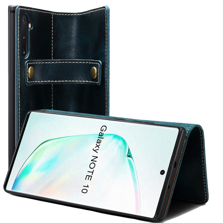 For Galaxy Note 10 Denior Oil Wax Cowhide DK Magnetic Button Horizontal Flip Leather Case with Holder & Card Slots & Wallet