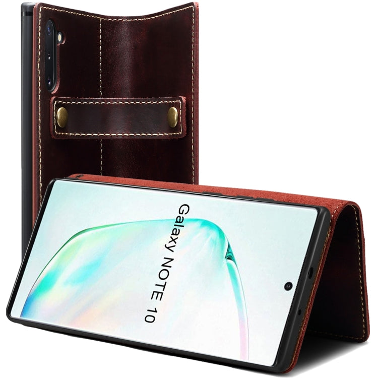 For Galaxy Note 10 Denior Oil Wax Cowhide DK Magnetic Button Horizontal Flip Leather Case with Holder & Card Slots & Wallet