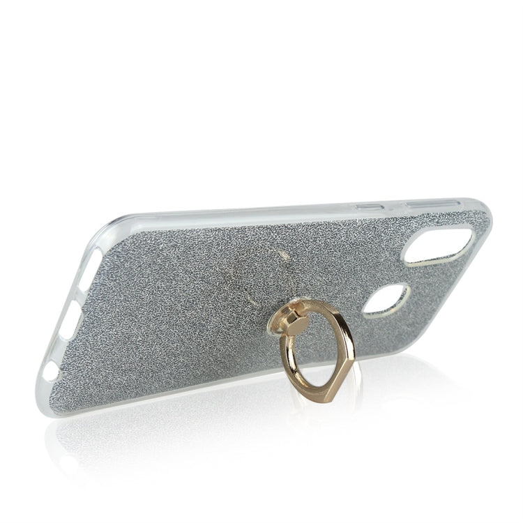 For Galaxy A40 Glittery Powder Shockproof TPU Protective Case, with 360 Degree Rotation Ring Holder
