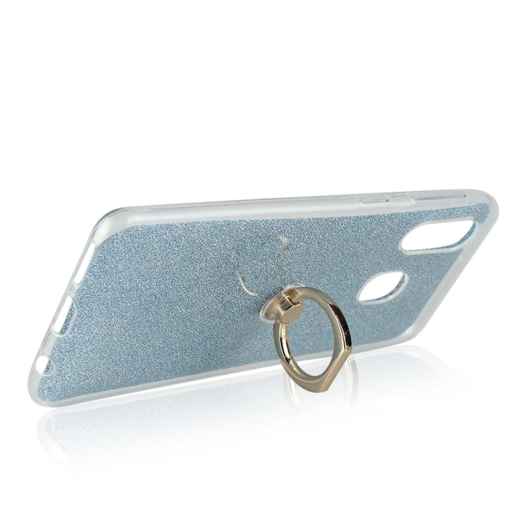 For Galaxy A40 Glittery Powder Shockproof TPU Protective Case, with 360 Degree Rotation Ring Holder