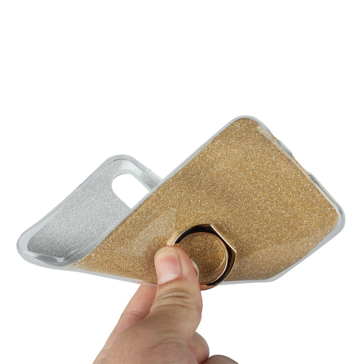 For Galaxy A40 Glittery Powder Shockproof TPU Protective Case, with 360 Degree Rotation Ring Holder