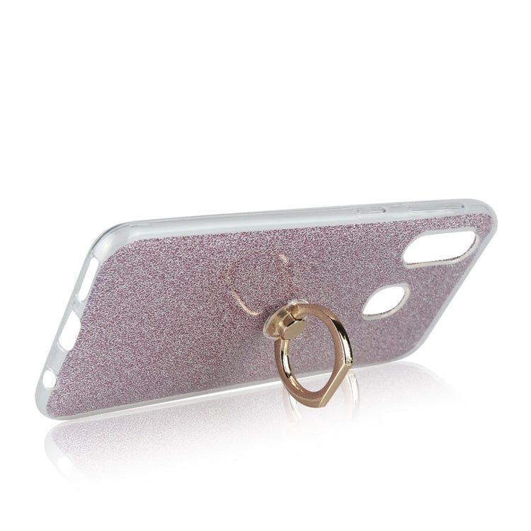 For Galaxy A40 Glittery Powder Shockproof TPU Protective Case, with 360 Degree Rotation Ring Holder