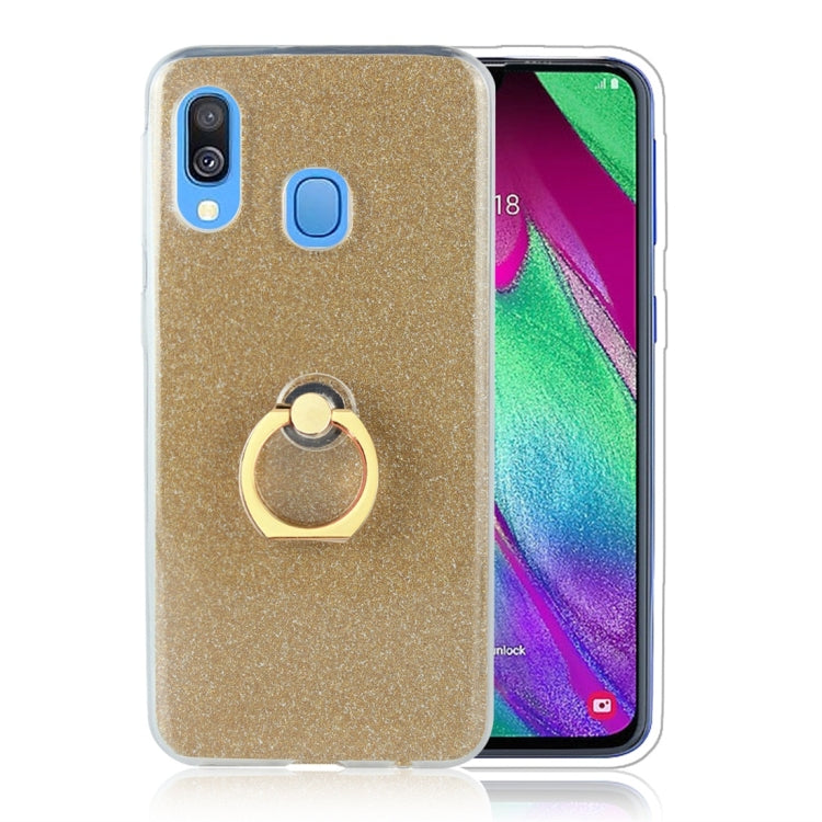 For Galaxy A60 Glittery Powder Shockproof TPU Protective Case, with 360 Degree Rotation Ring Holder