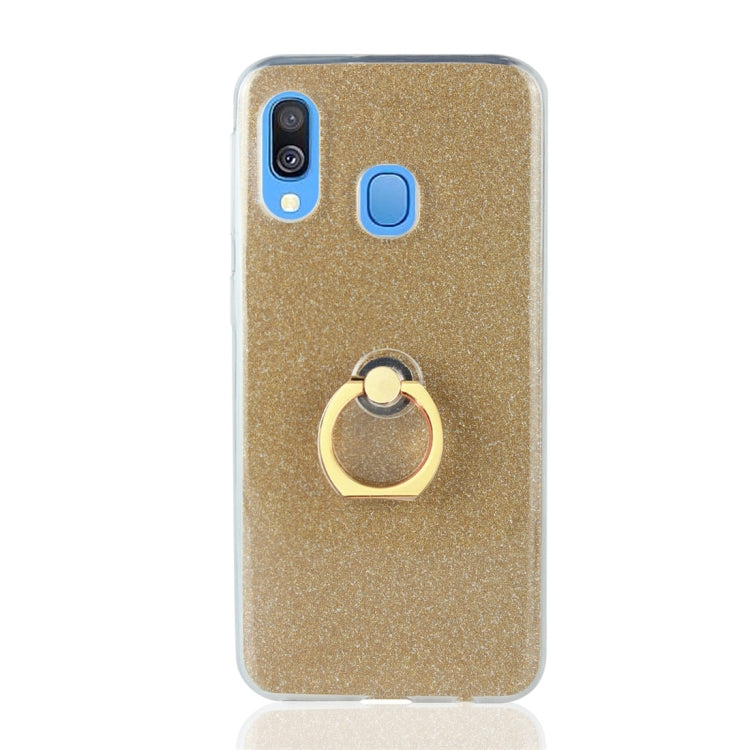 For Galaxy A60 Glittery Powder Shockproof TPU Protective Case, with 360 Degree Rotation Ring Holder