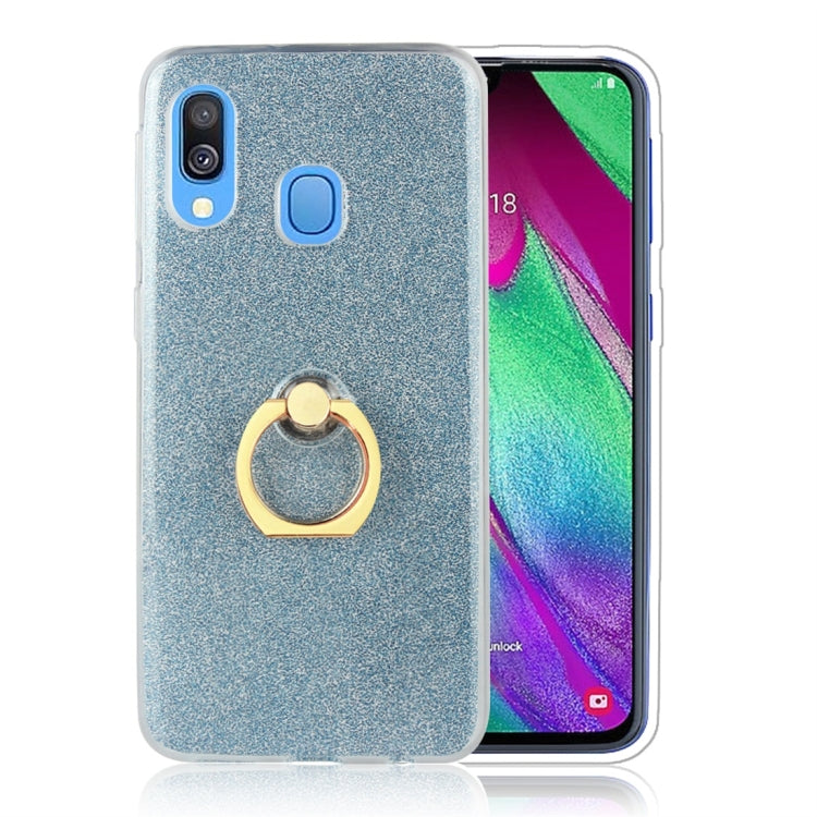 For Galaxy A60 Glittery Powder Shockproof TPU Protective Case, with 360 Degree Rotation Ring Holder