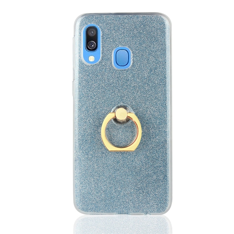 For Galaxy A60 Glittery Powder Shockproof TPU Protective Case, with 360 Degree Rotation Ring Holder