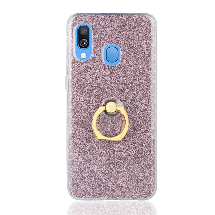 For Galaxy A60 Glittery Powder Shockproof TPU Protective Case, with 360 Degree Rotation Ring Holder