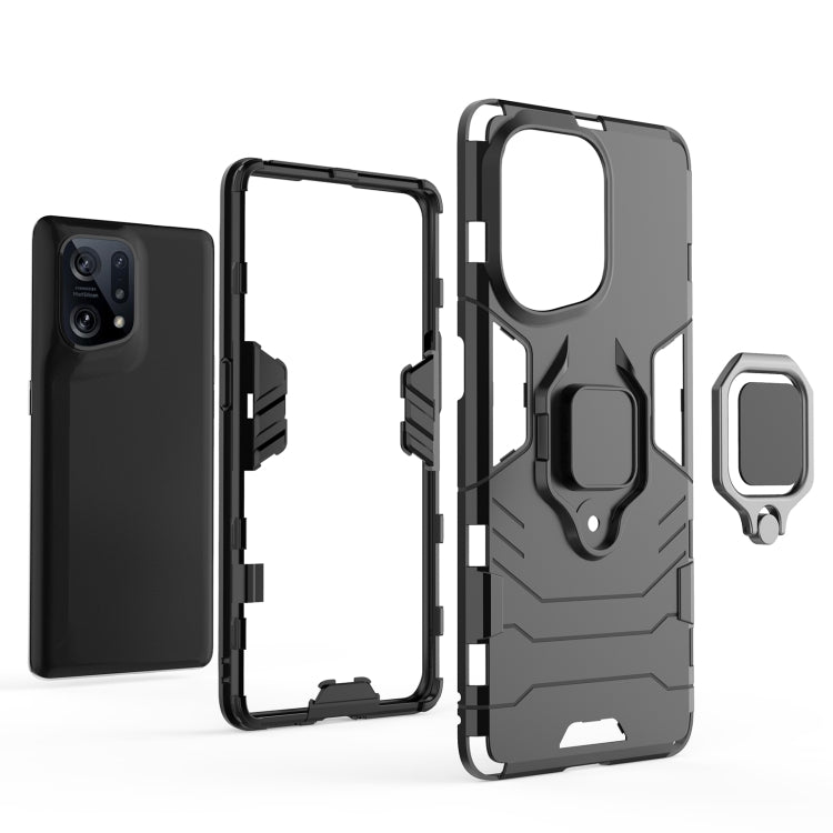 For OPPO Find X5 Shockproof PC + TPU Protective Phone Case with Magnetic Ring Holder