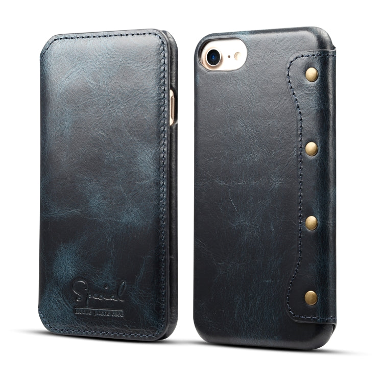 For iPhone 6s / 7 / 8 Denior Oil Wax Cowhide Simple Horizontal Flip Leather Case with Card Slots & Wallet