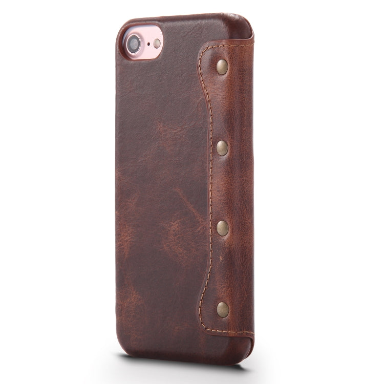 For iPhone 6s / 7 / 8 Denior Oil Wax Cowhide Simple Horizontal Flip Leather Case with Card Slots & Wallet