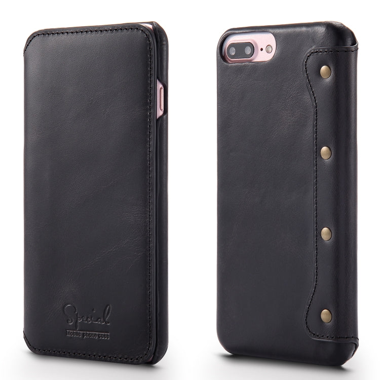 For iPhone 6 Plus / 7 Plus / 8 Plus Denior Oil Wax Cowhide Simple Horizontal Flip Leather Case with Card Slots & Wallet