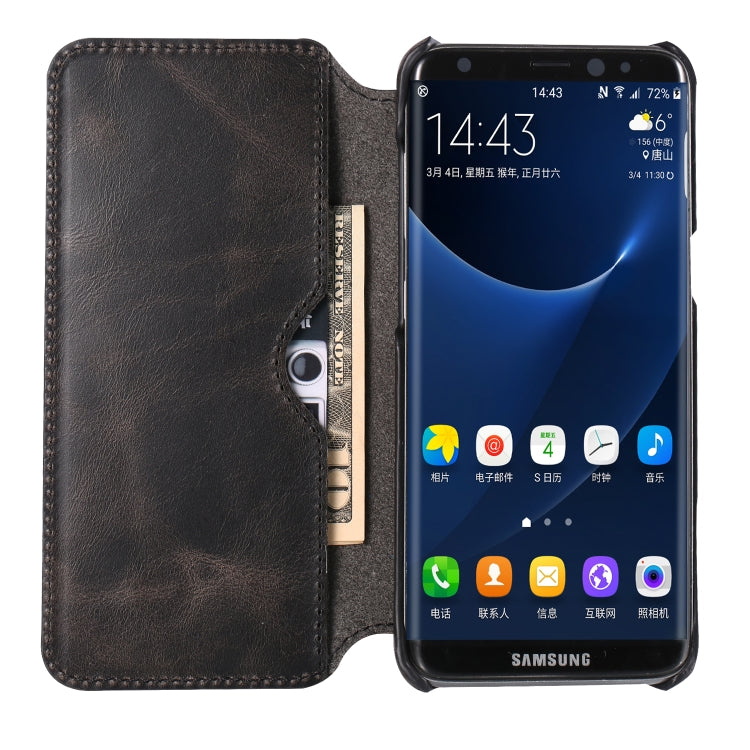 For Galaxy S8 Denior Oil Wax Cowhide Simple Horizontal Flip Leather Case with Card Slots & Wallet