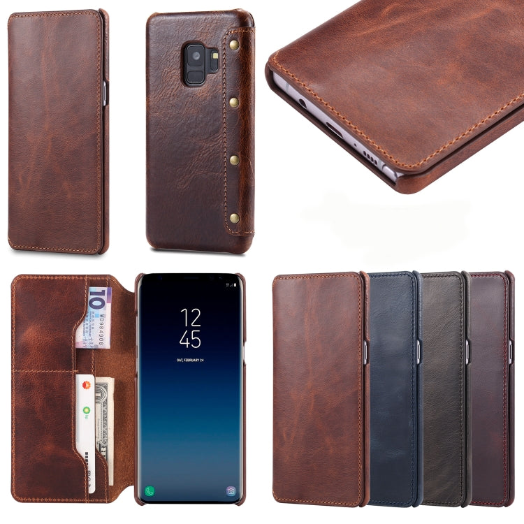 For Galaxy S9 Denior Oil Wax Cowhide Simple Horizontal Flip Leather Case with Card Slots & Wallet