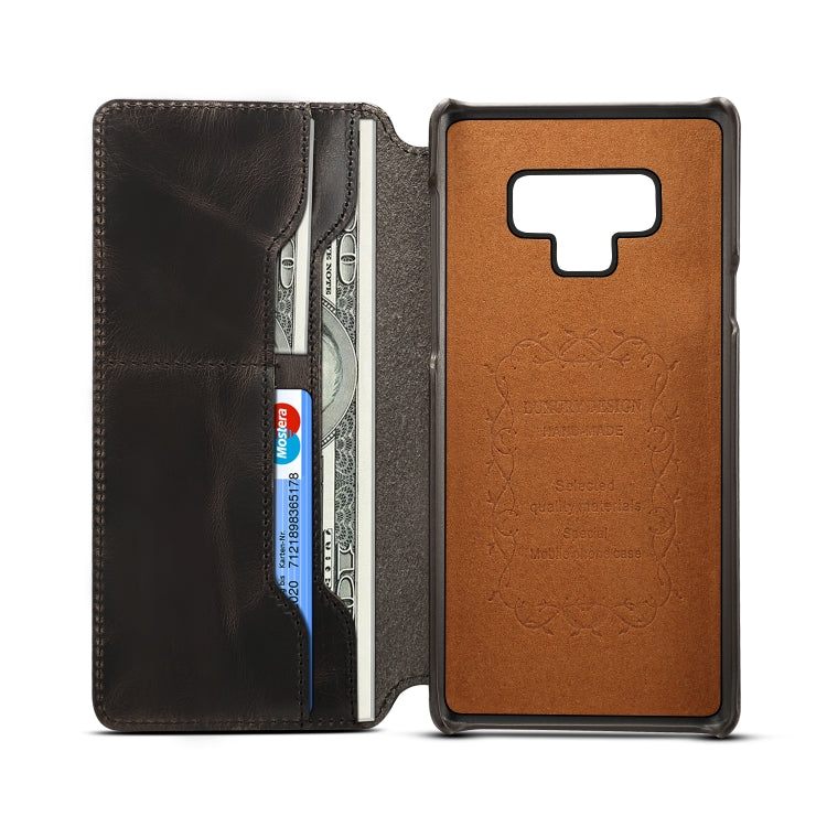 For Galaxy Note9 Denior Oil Wax Cowhide Simple Horizontal Flip Leather Case with Card Slots & Wallet