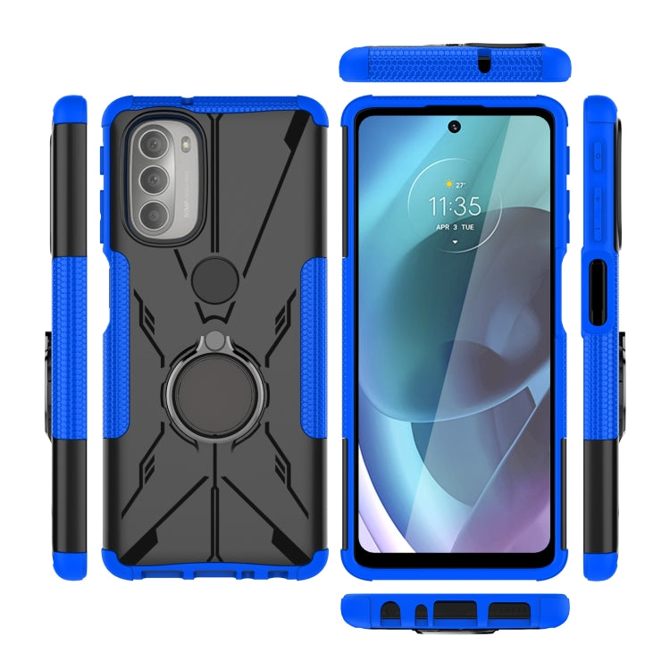 For Motorola Moto G51 5G Armor Bear Shockproof PC + TPU Phone Protective Case with Ring Holder
