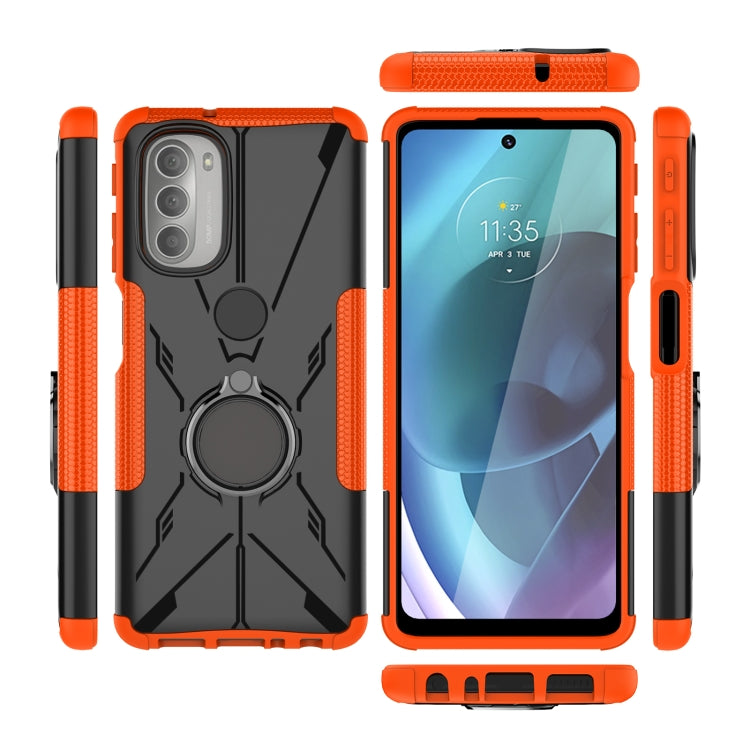 For Motorola Moto G51 5G Armor Bear Shockproof PC + TPU Phone Protective Case with Ring Holder