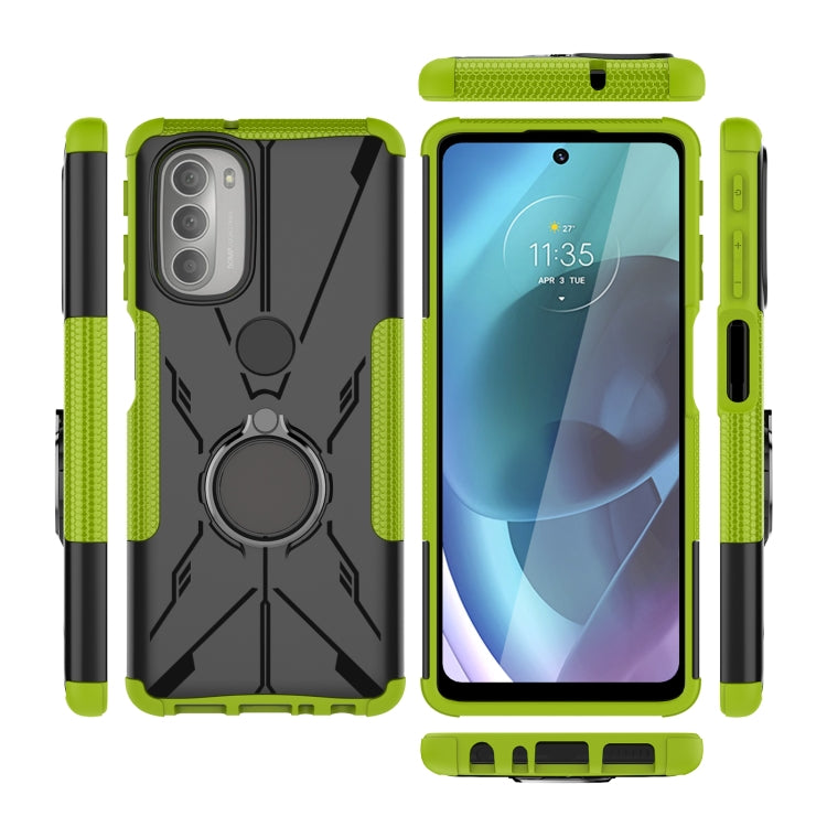 For Motorola Moto G51 5G Armor Bear Shockproof PC + TPU Phone Protective Case with Ring Holder