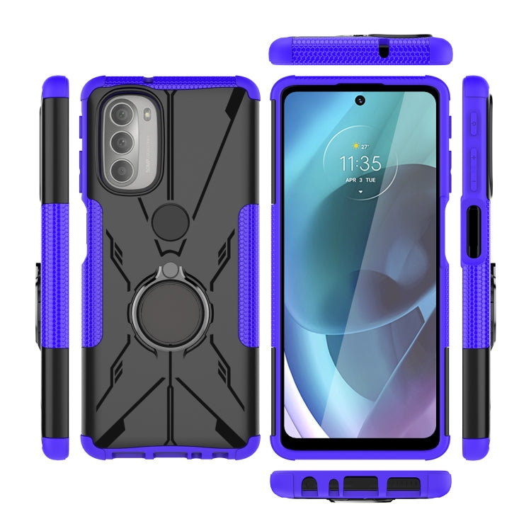 For Motorola Moto G51 5G Armor Bear Shockproof PC + TPU Phone Protective Case with Ring Holder