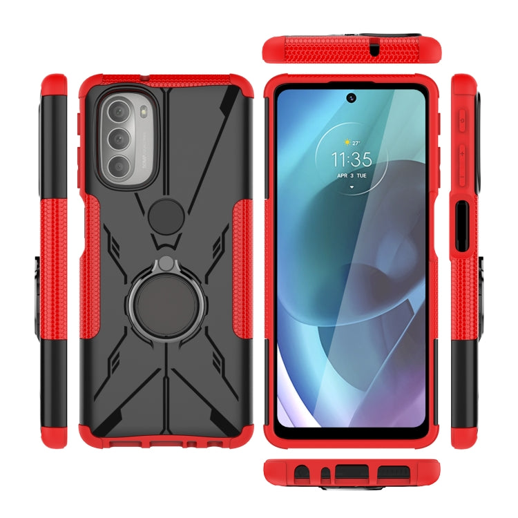 For Motorola Moto G51 5G Armor Bear Shockproof PC + TPU Phone Protective Case with Ring Holder
