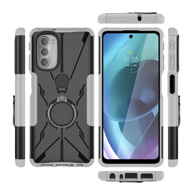 For Motorola Moto G51 5G Armor Bear Shockproof PC + TPU Phone Protective Case with Ring Holder