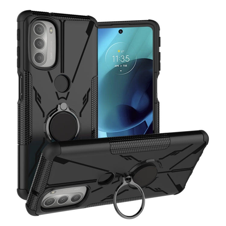 For Motorola Moto G51 5G Armor Bear Shockproof PC + TPU Phone Protective Case with Ring Holder