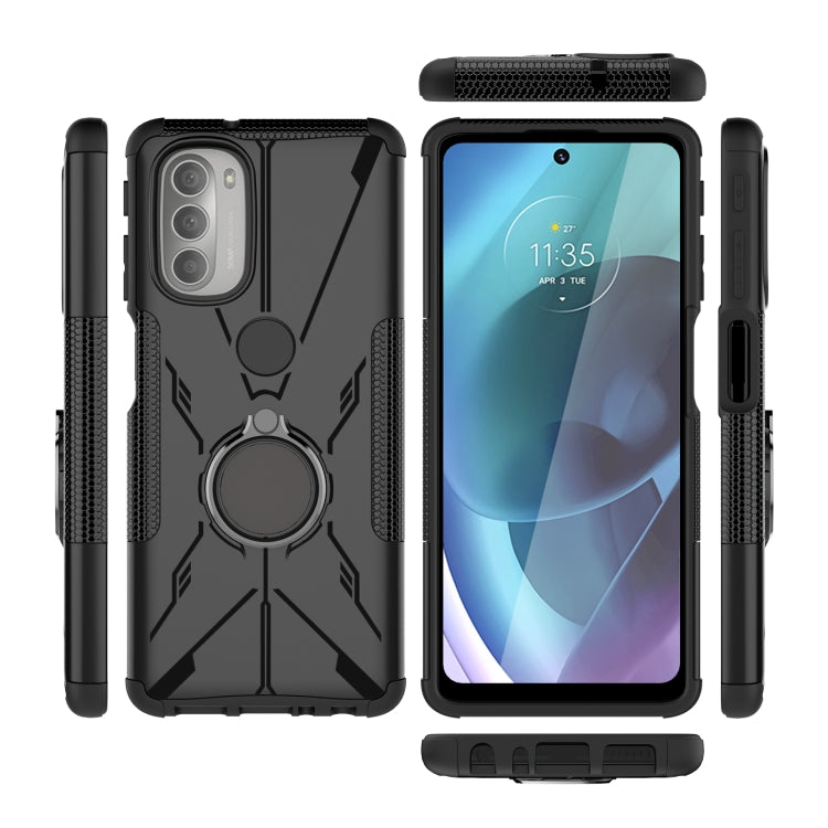 For Motorola Moto G51 5G Armor Bear Shockproof PC + TPU Phone Protective Case with Ring Holder